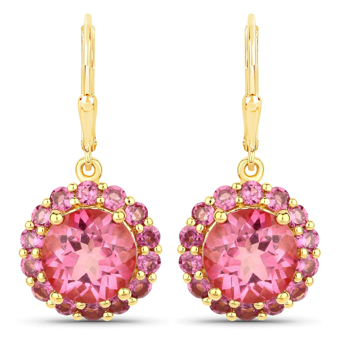 10.74 Carat Genuine Pink Topaz and Rhodolite Garnet .925 Sterling Silver Earrings 