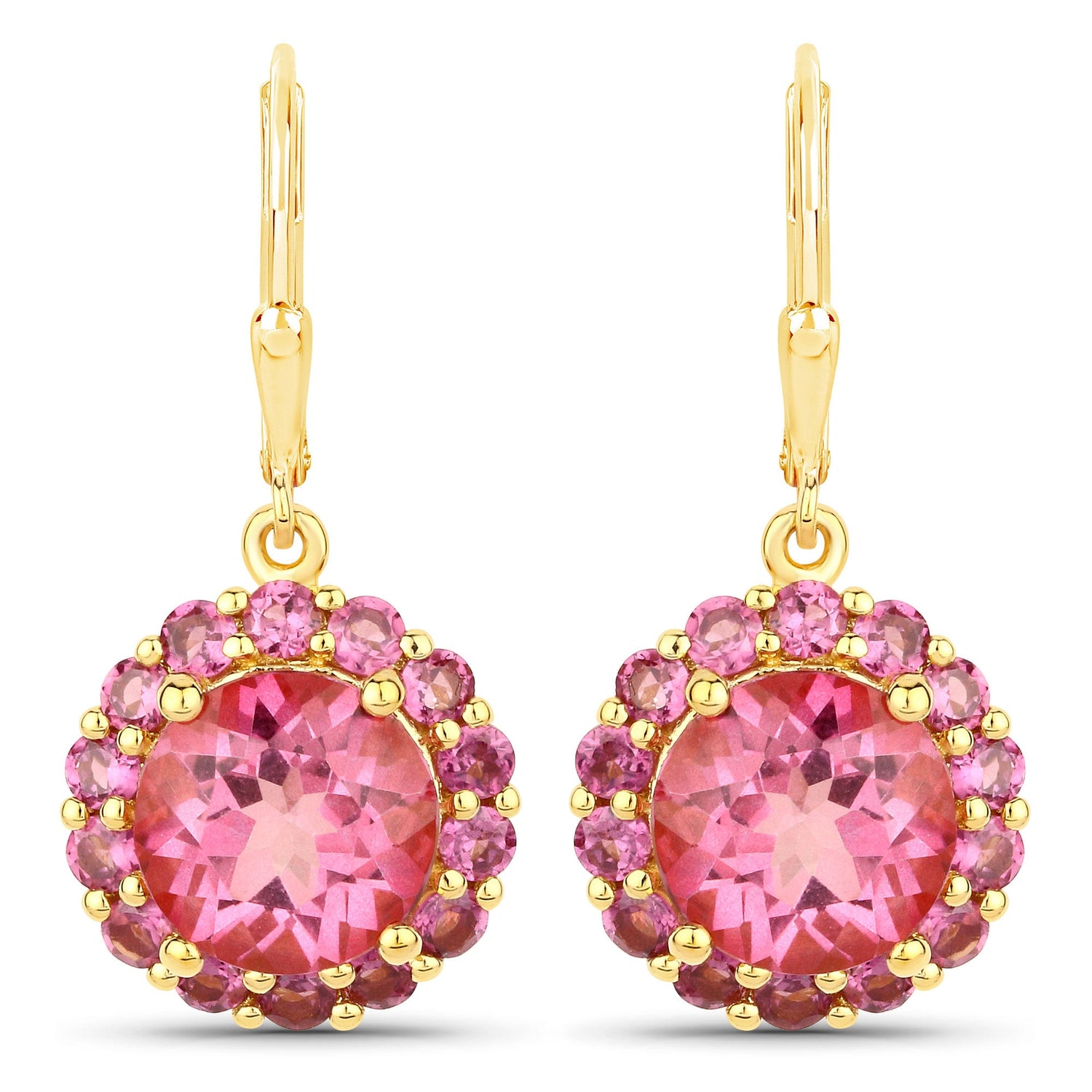 10.74 Carat Genuine Pink Topaz and Rhodolite Garnet .925 Sterling Silver Earrings