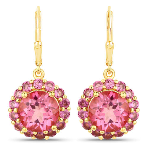 10.74 Carat Genuine Pink Topaz and Rhodolite Garnet .925 Sterling Silver Earrings  DestGlow