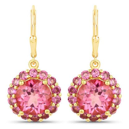 10.74 Carat Genuine Pink Topaz and Rhodolite Garnet .925 Sterling Silver Earrings  DestGlow