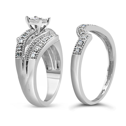 .925 Sterling Silver 1/3 Cttw Round Diamond Crisscross Engagement Ring Bridal Set (H-I Color, I1-I2 Clarity ) - Size 7 by Bids.com