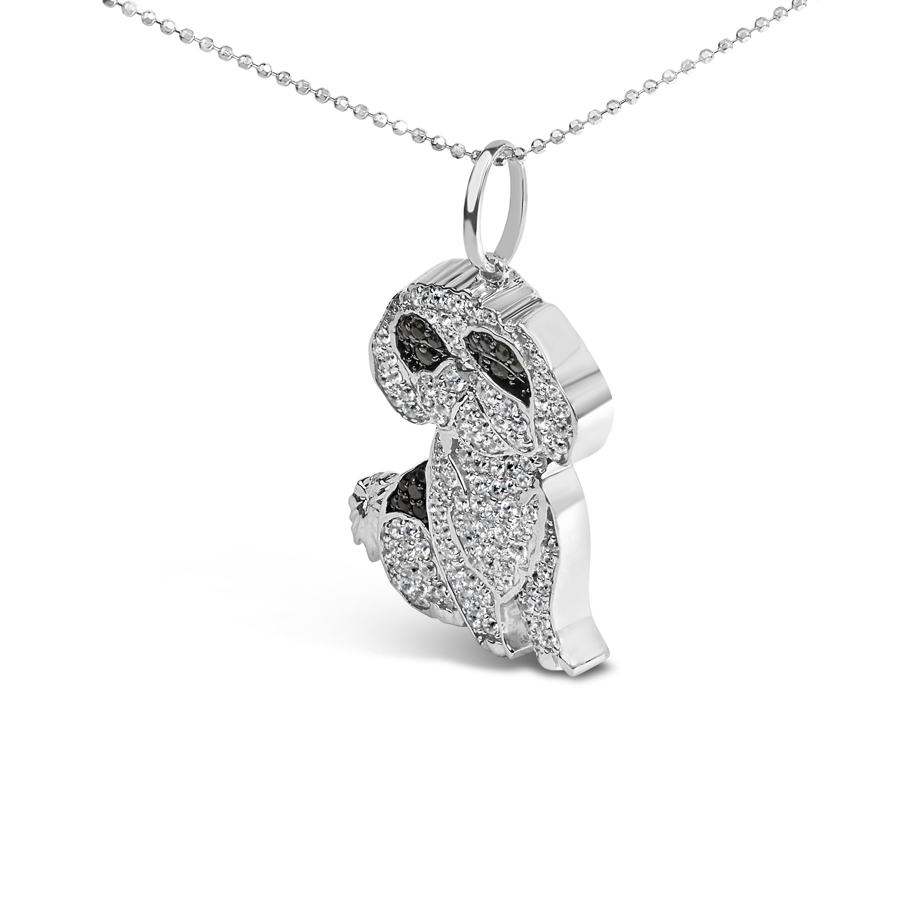 .925 Sterling Silver 1 1/4 Cttw Diamond Shih Tzu Dog Pendant Necklace 18 inch (Black and I-J Color, I2-I3 Clarity) by Bids.com