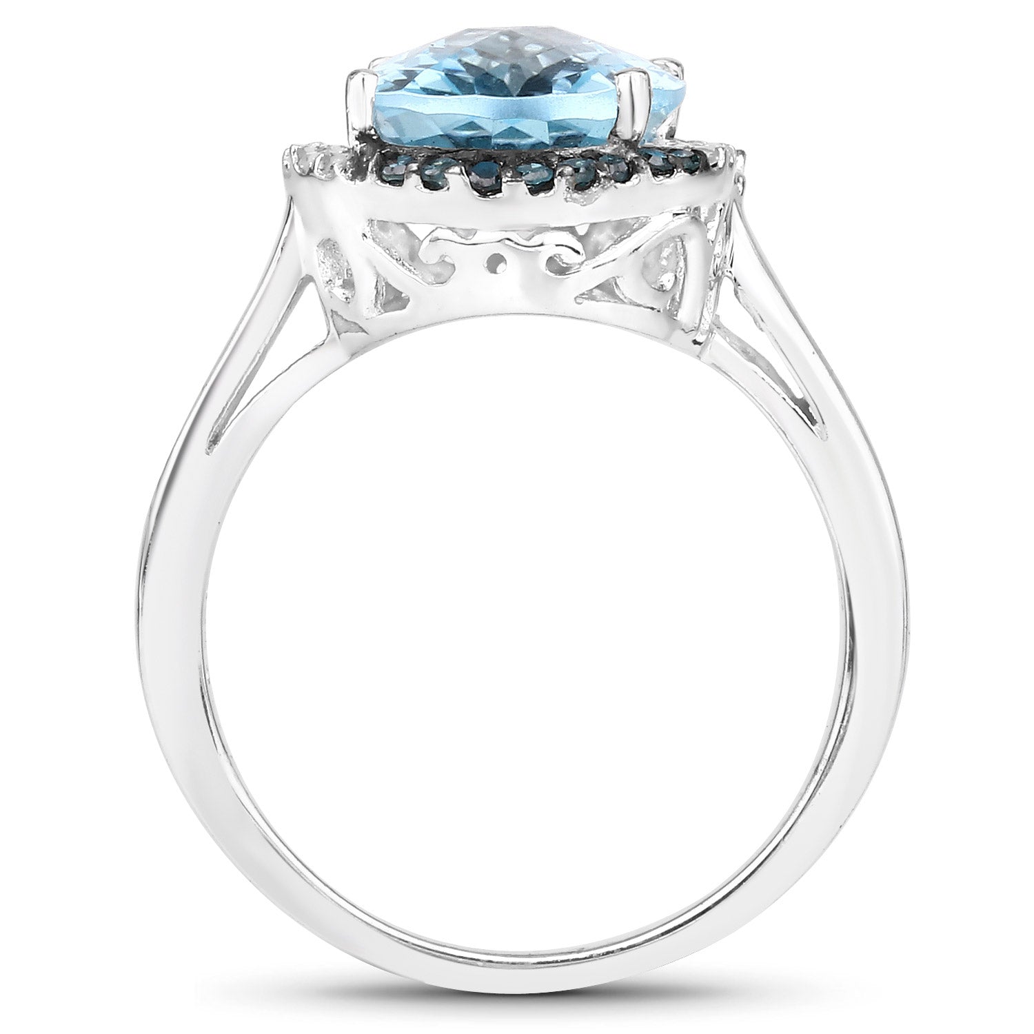 5.27 Carat Genuine Swiss Blue Topaz, Blue Diamond and White Diamond .925 Sterling Silver Ring by Bids.com