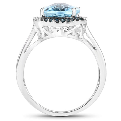 5.27 Carat Genuine Swiss Blue Topaz, Blue Diamond and White Diamond .925 Sterling Silver Ring by Bids.com