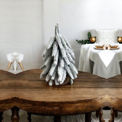 Snow Covered Christmas Trees - Set of 4 Realistic Faux Trees with Jute Base