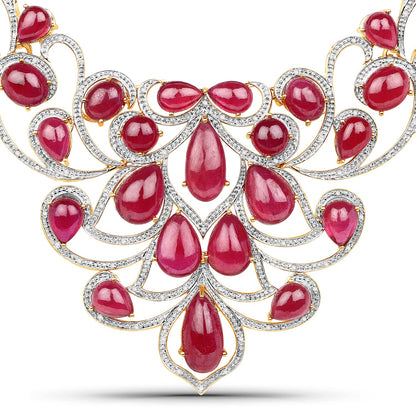 160.14 Carat Glass Filled Ruby and White Diamond .925 Sterling Silver Necklace by Bids.com