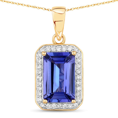 2.15 Carat Genuine Tanzanite and White Diamond 14K Yellow Gold Pendant by Bids.com