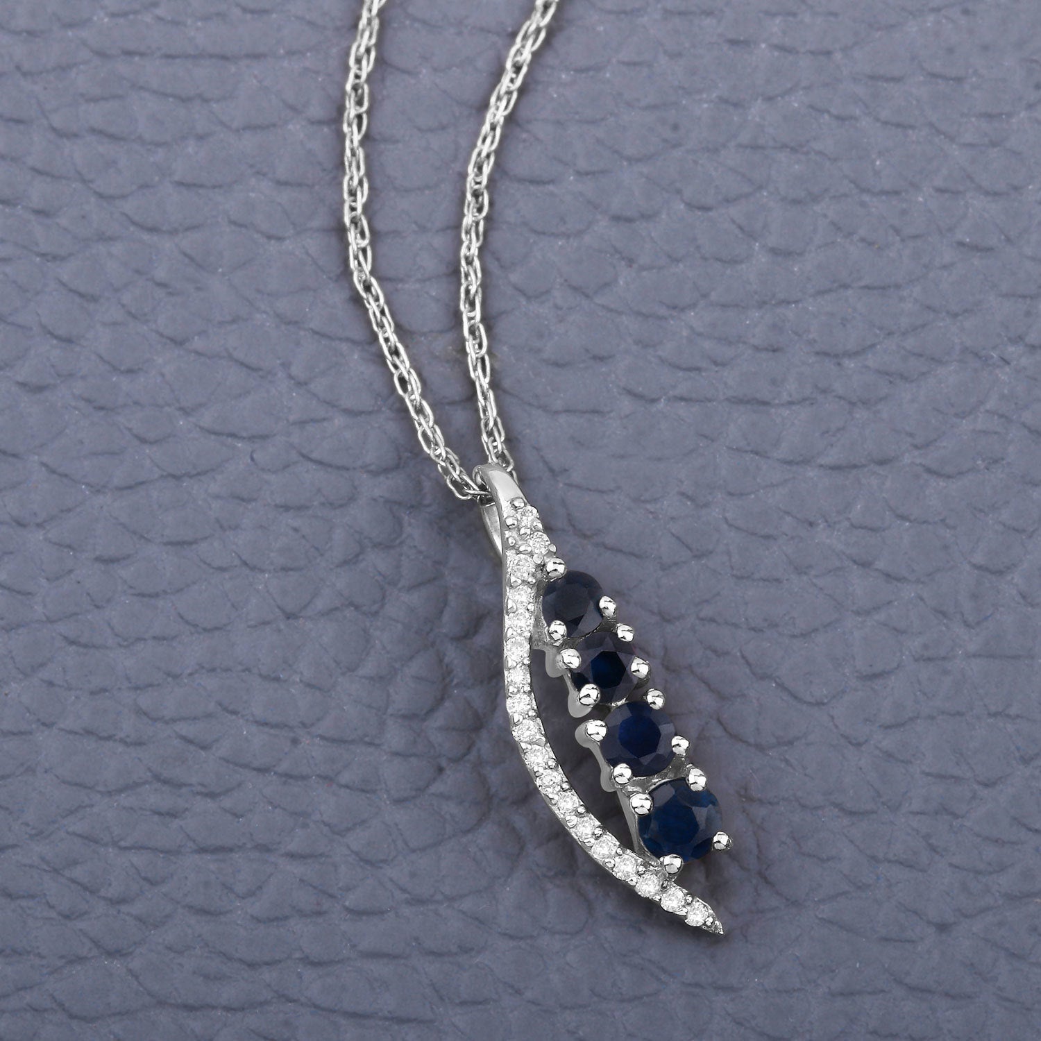 0.40 Carat Genuine Blue Sapphire and White Diamond 14K White Gold Pendant by Bids.com