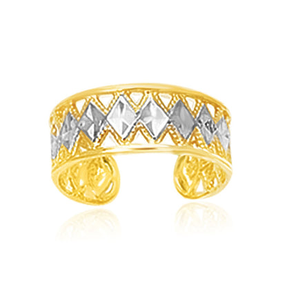 14k Two-Tone Gold Cuff Type Cut-Out Toe Ring with Diamond Design by Bids.com