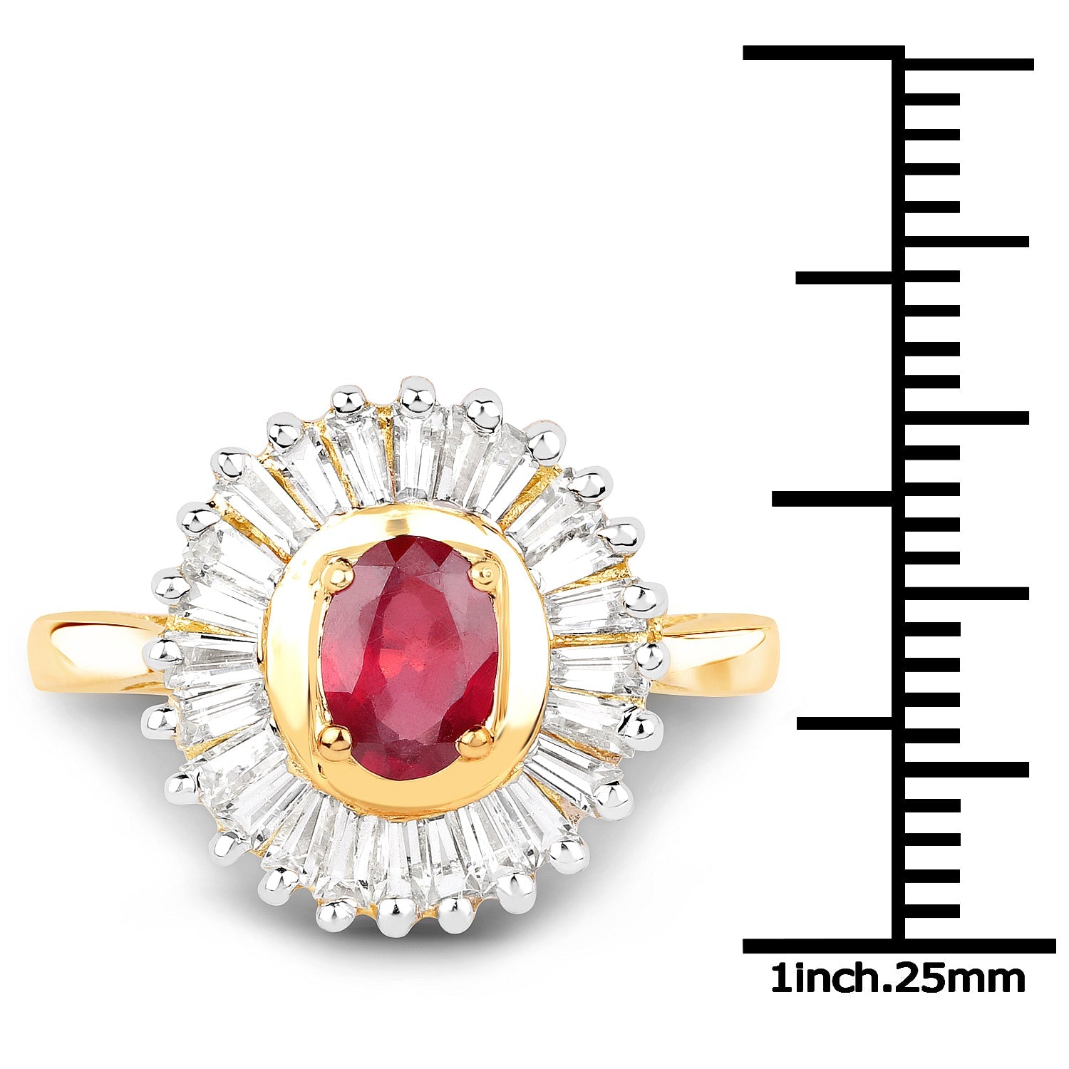 14K Yellow Gold Plated 2.44 Carat Glass Filled Ruby and White Topaz .925 Sterling Silver Ring by Bids.com