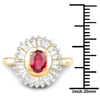 14K Yellow Gold Plated 2.44 Carat Glass Filled Ruby and White Topaz .925 Sterling Silver Ring by Bids.com