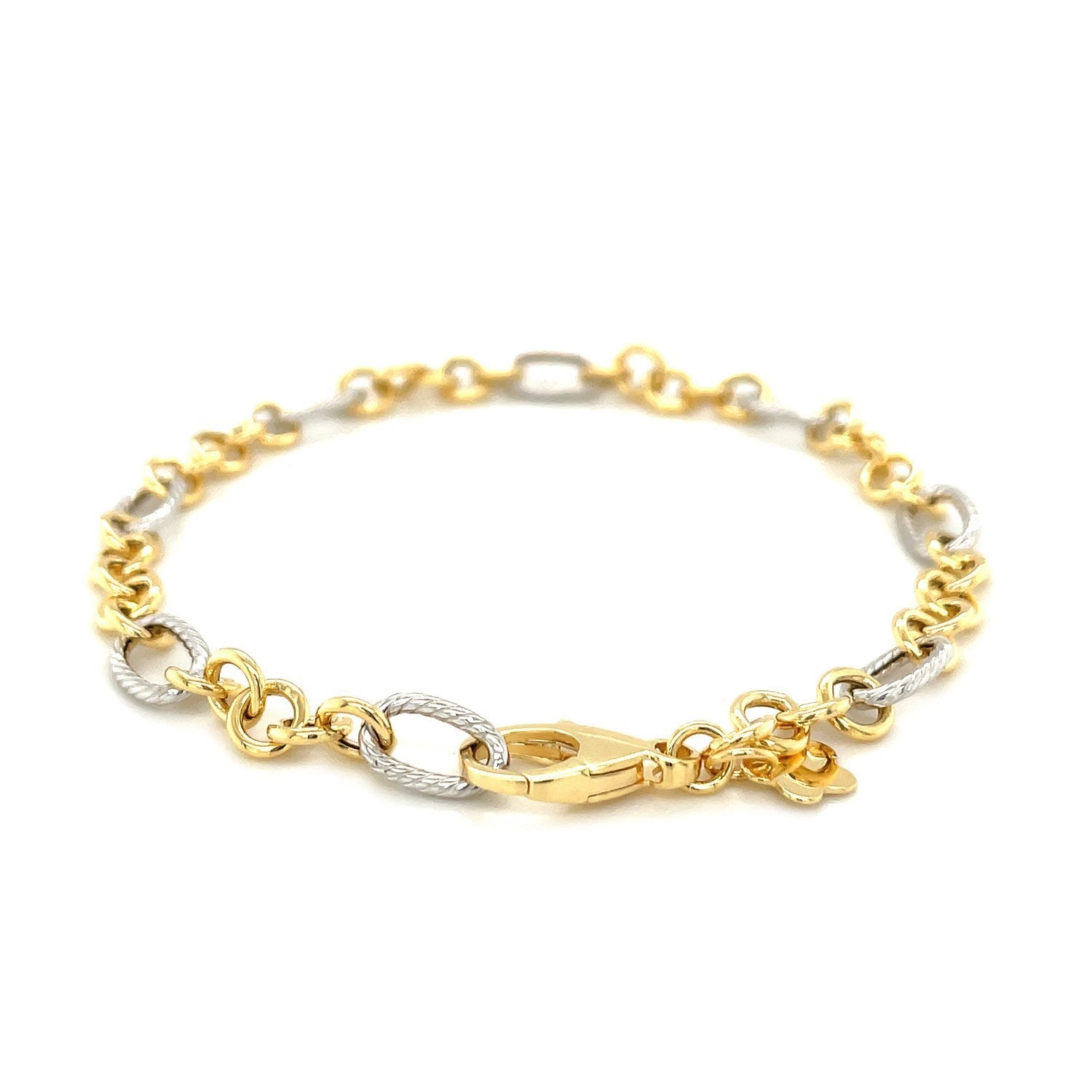 14k Two-Tone Gold Rope Motif Oval and Round Link Chain Bracelet by Bids.com