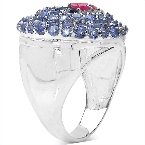3.31 Carat Genuine London Blue Topaz , Ruby &amp; Tanzanite .925 Sterling Silver Ring by Bids.com