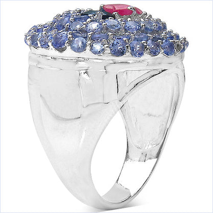 3.31 Carat Genuine London Blue Topaz , Ruby &amp; Tanzanite .925 Sterling Silver Ring by Bids.com