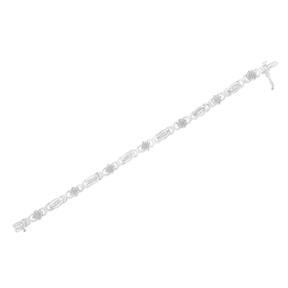 .925 Sterling Silver 1.0 Cttw Round-Cut and Baguette-Cut Diamond X-Link Bracelet (I-J Color, I1-I2 Clarity) - 7" by Bids.com