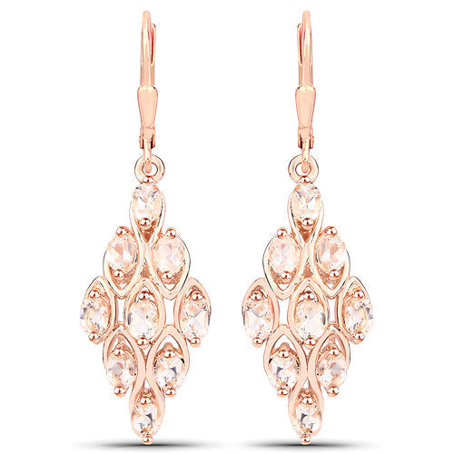 18K Rose Gold Plated 2.70 Carat Genuine Morganite .925 Sterling Silver Earrings  DestGlow