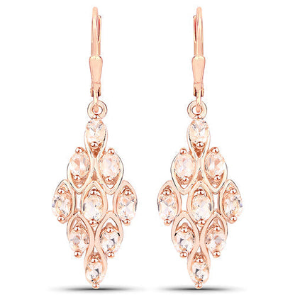 18K Rose Gold Plated 2.70 Carat Genuine Morganite .925 Sterling Silver Earrings  DestGlow