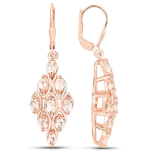 18K Rose Gold Plated 2.70 Carat Genuine Morganite .925 Sterling Silver Earrings  DestGlow