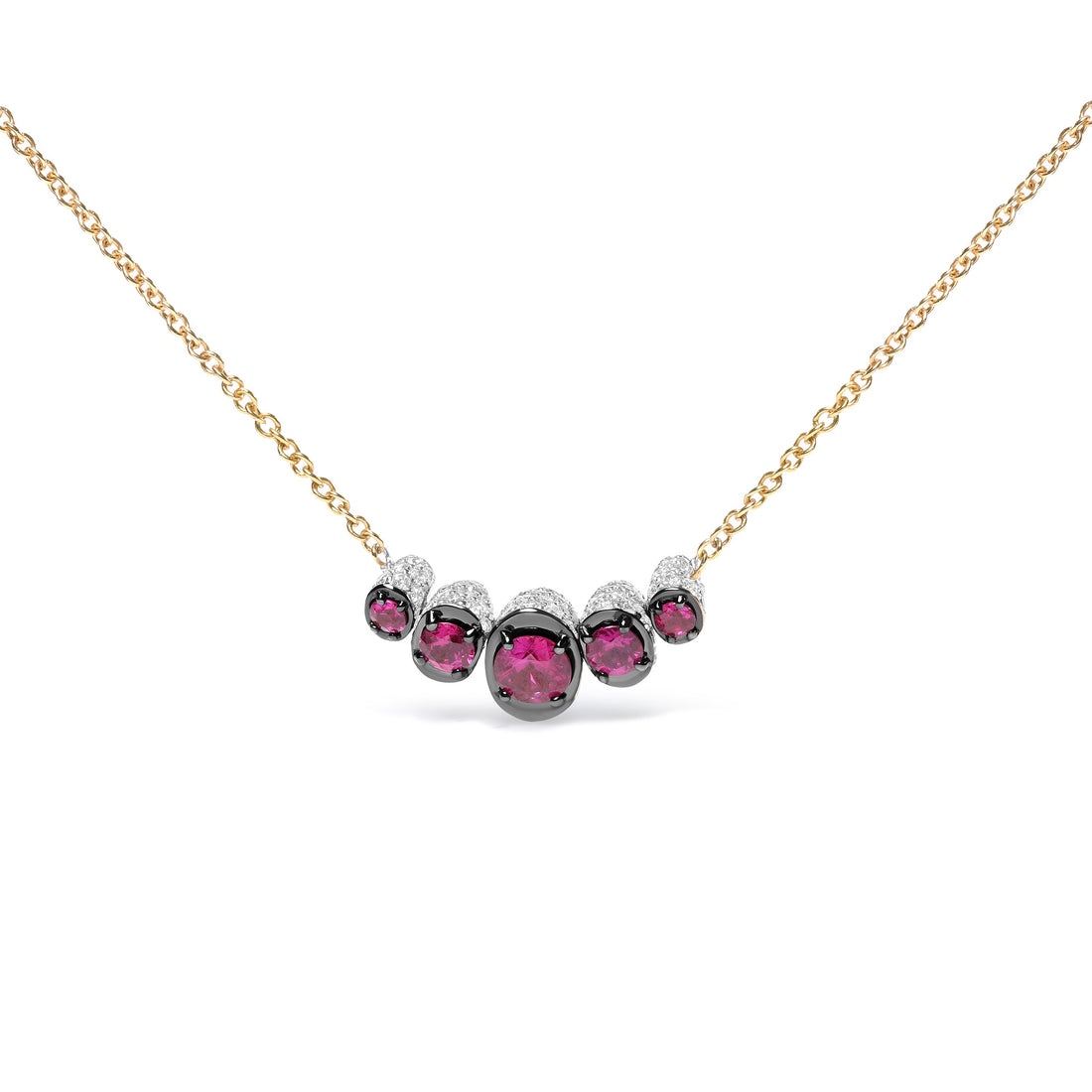18K Rose Gold 3/4 Cttw Pave Diamonds and Graduated Red Ruby Gemstone Curved Bar Choker Necklace (G-H Color, SI1-SI2 Clarity) - Adjustable up to 14" - 16.5" by Bids.com