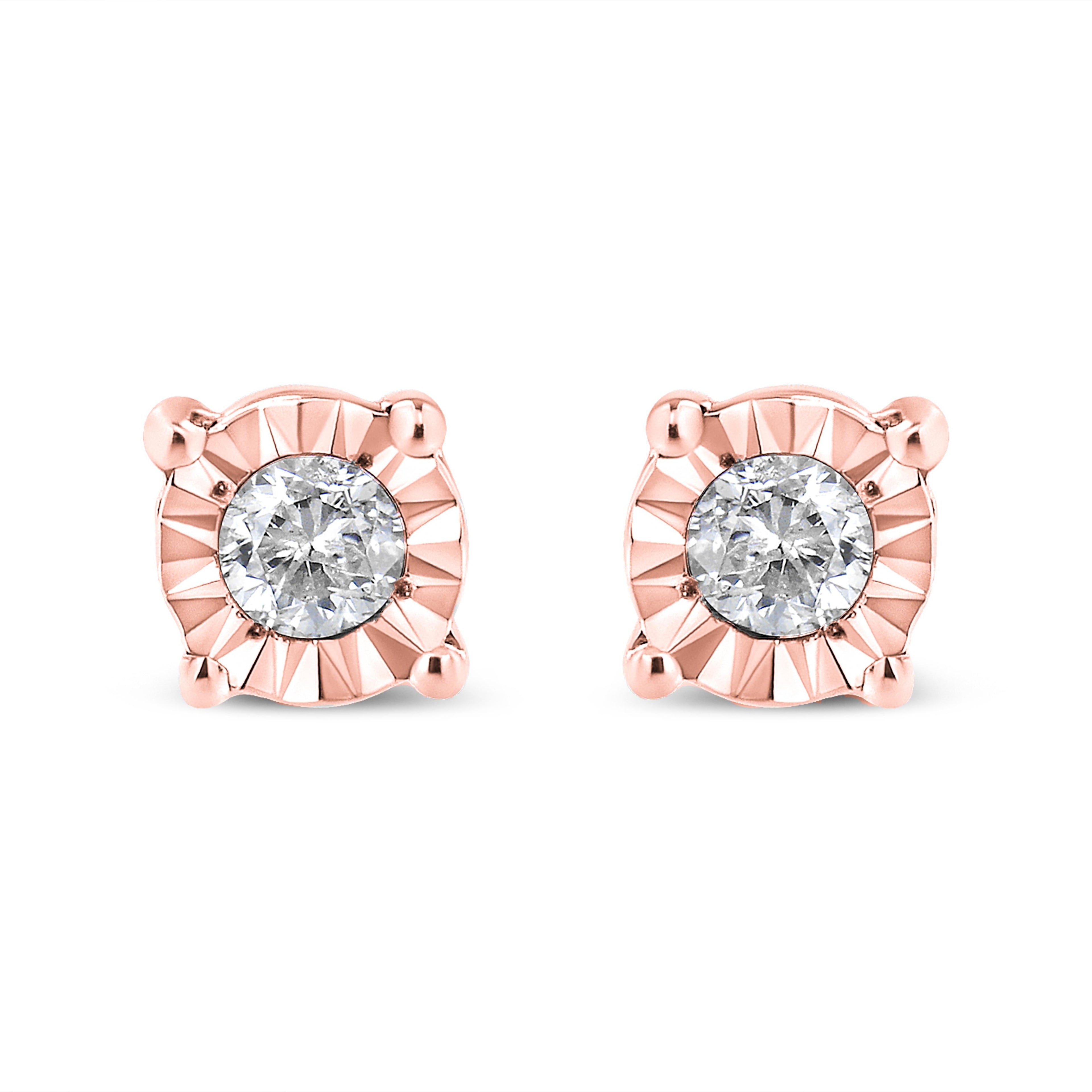 10K Yellow Gold Plated .925 Sterling Silver 1/10 Cttw Round Brilliant-Cut Diamond Miracle-Set Stud Earrings (J-K Color, I3 Clarity) by Bids.com