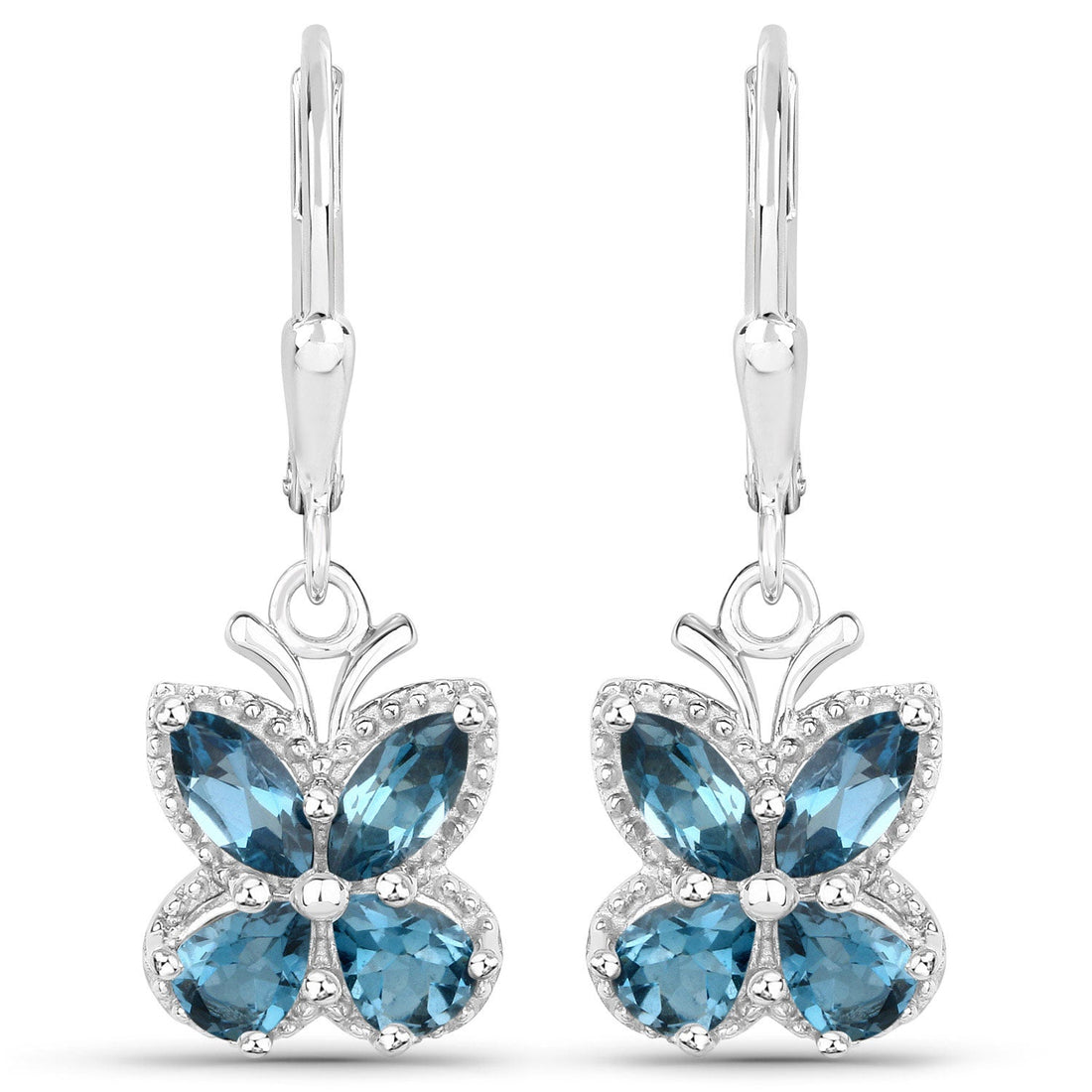 2.32 Carat Genuine London Blue Topaz .925 Sterling Silver Earrings 