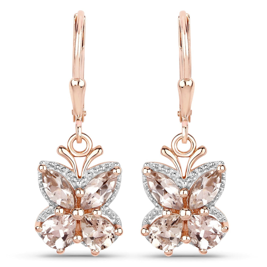 18K Rose Gold Plated 1.88 Carat Genuine Morganite .925 Sterling Silver Earrings 