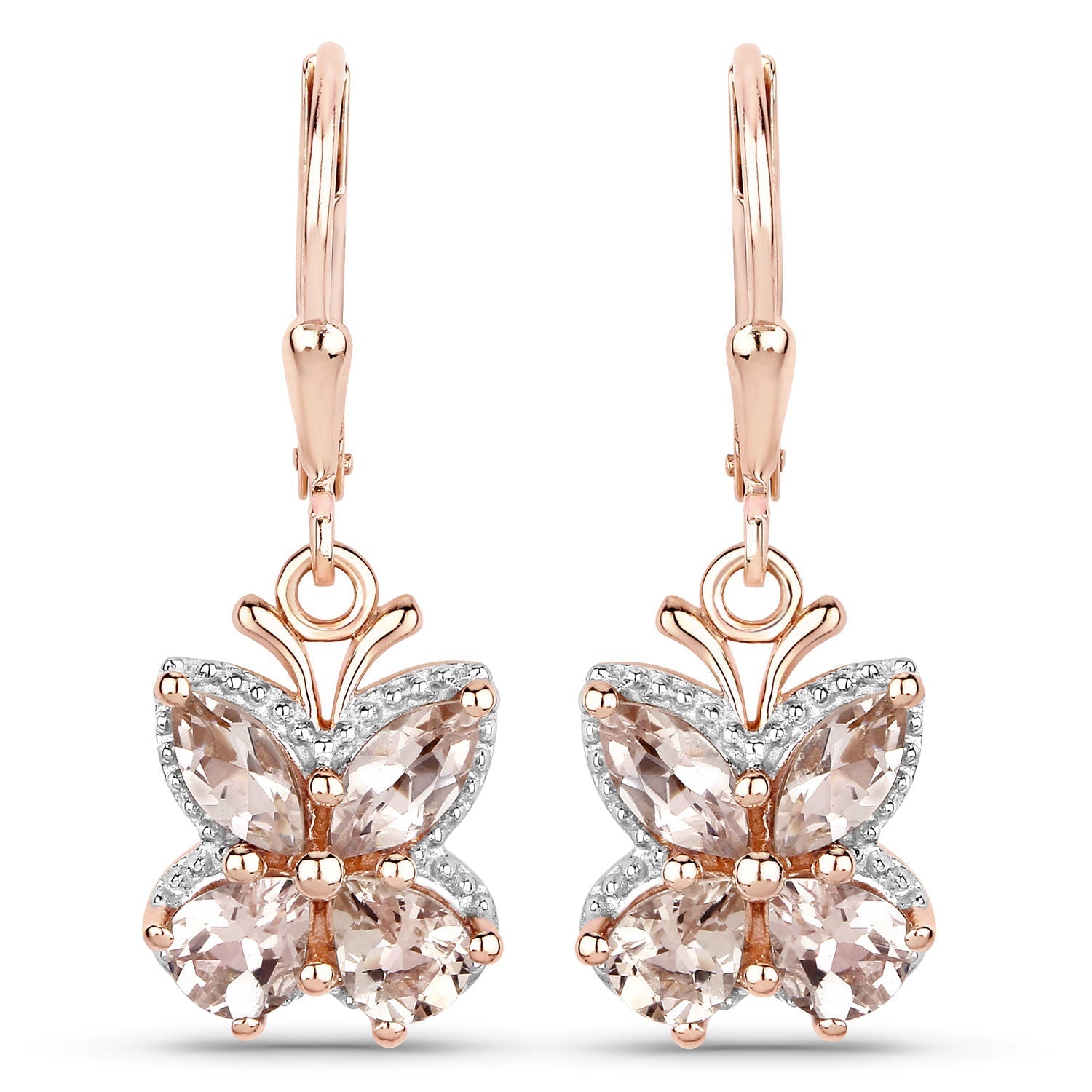 18K Rose Gold Plated 1.88 Carat Genuine Morganite .925 Sterling Silver Earrings 