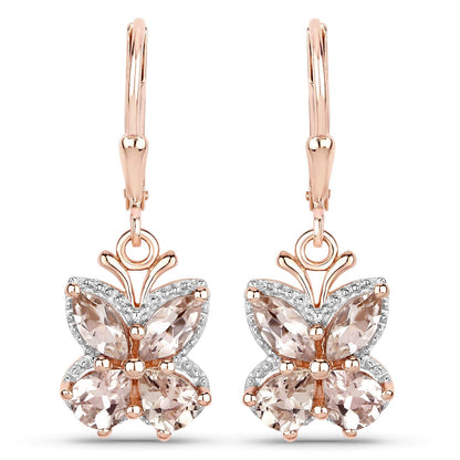 18K Rose Gold Plated 1.88 Carat Genuine Morganite .925 Sterling Silver Earrings 