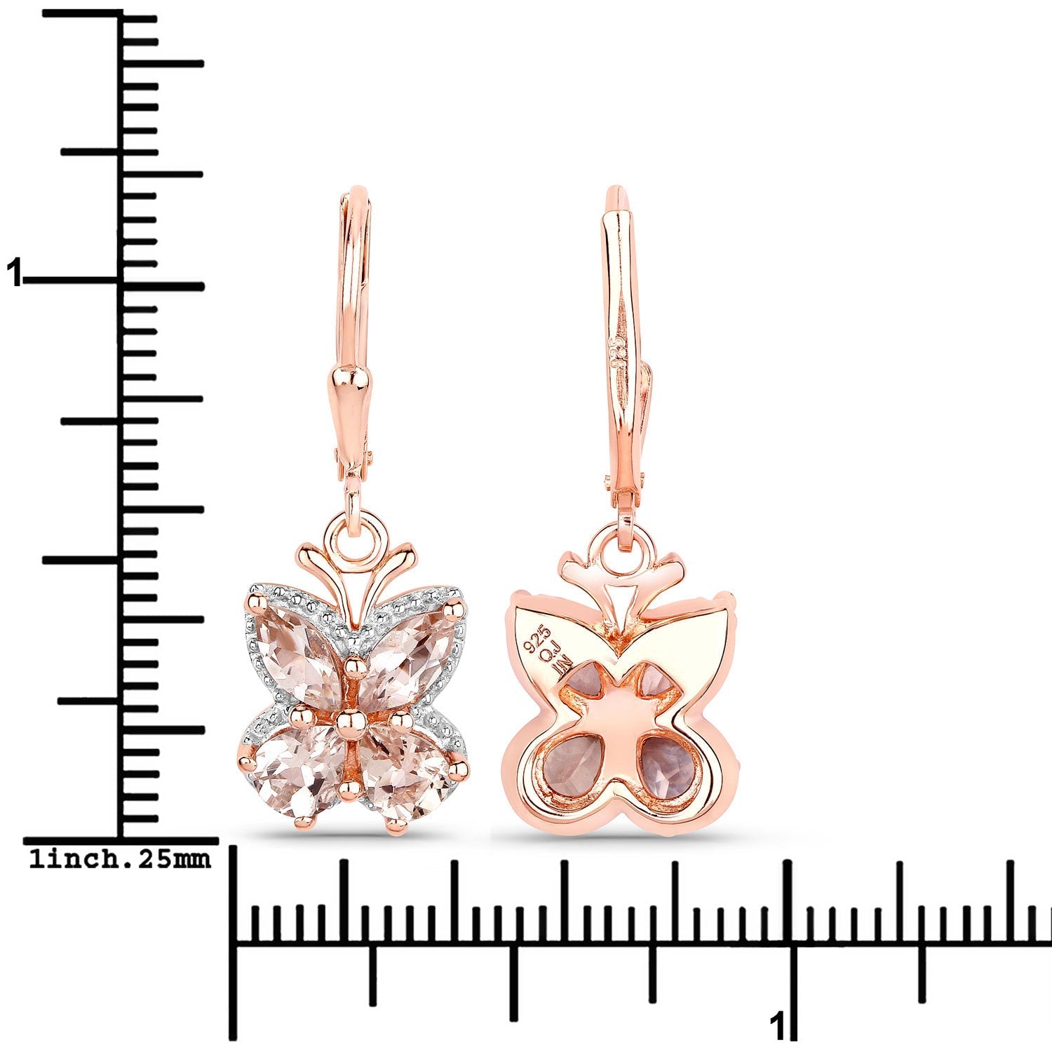 18K Rose Gold Plated 1.88 Carat Genuine Morganite .925 Sterling Silver Earrings 