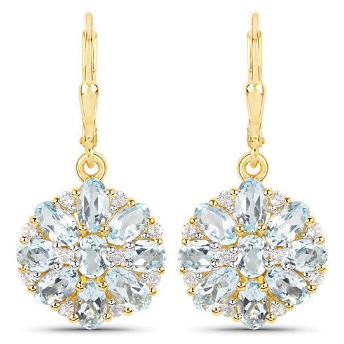 18K Yellow Gold Plated 4.58 Carat Genuine Blue Topaz and White Topaz .925 Sterling Silver Earrings by Bids.com