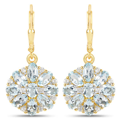 18K Yellow Gold Plated 4.58 Carat Genuine Blue Topaz and White Topaz .925 Sterling Silver Earrings by Bids.com