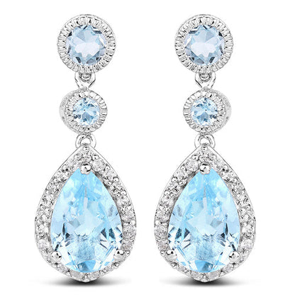 9.46 Carat Genuine Blue Topaz &amp; White Topaz .925 Sterling Silver Earrings by Bids.com