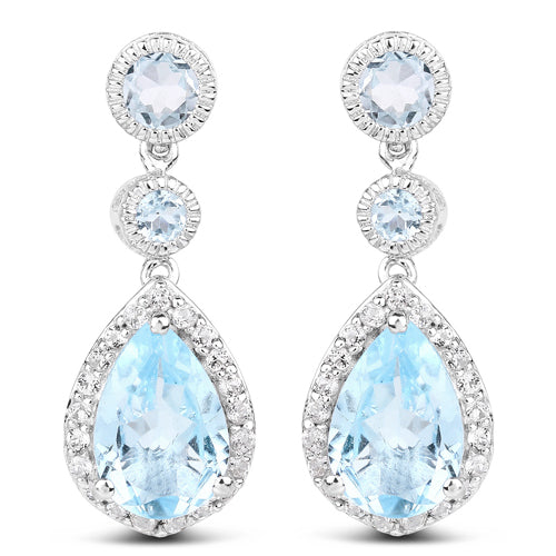 9.46 Carat Genuine Blue Topaz and White Topaz .925 Sterling Silver Earrings by Bids.com