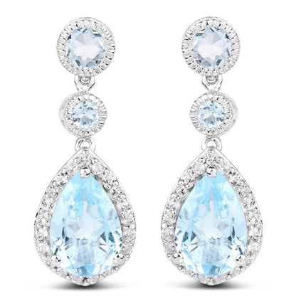 9.46 Carat Genuine Blue Topaz and White Topaz .925 Sterling Silver Earrings by Bids.com