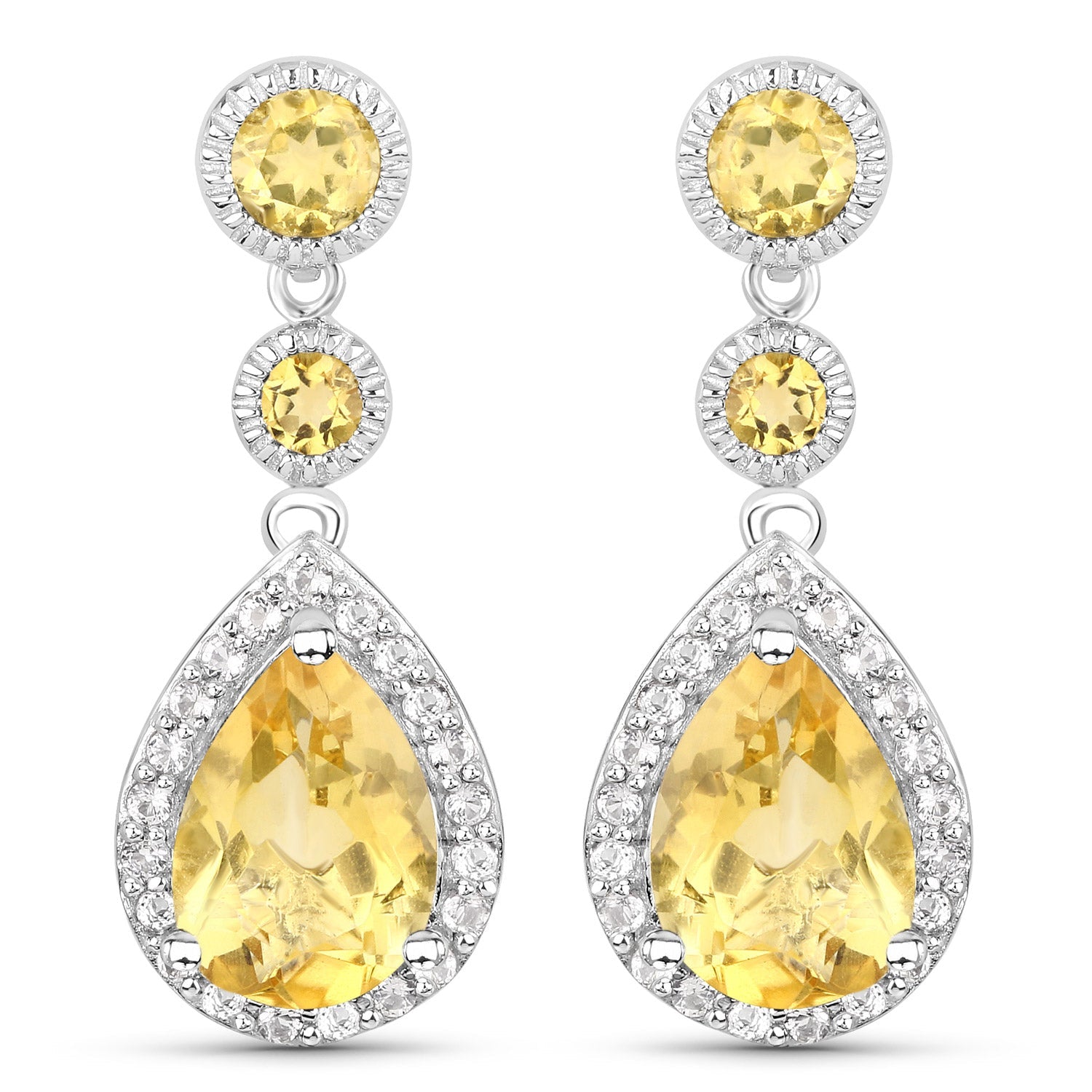 7.06 Carat Genuine Citrine and White Topaz .925 Sterling Silver Earrings by Avera Group
