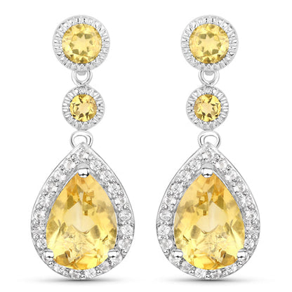 7.06 Carat Genuine Citrine and White Topaz .925 Sterling Silver Earrings  DestGlow