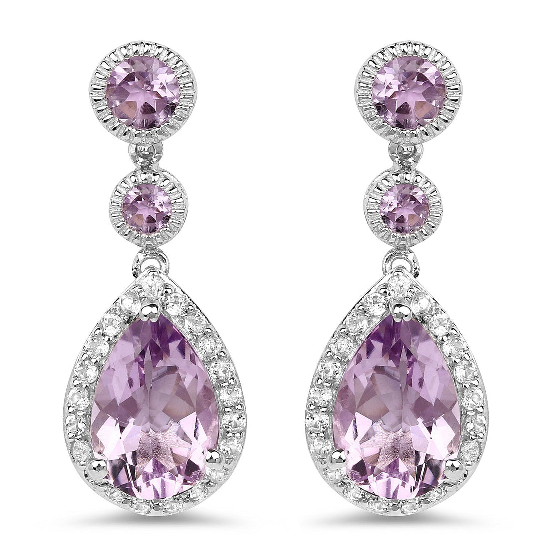 7.16 Carat Genuine Pink Amethyst and White Topaz .925 Sterling Silver Earrings 