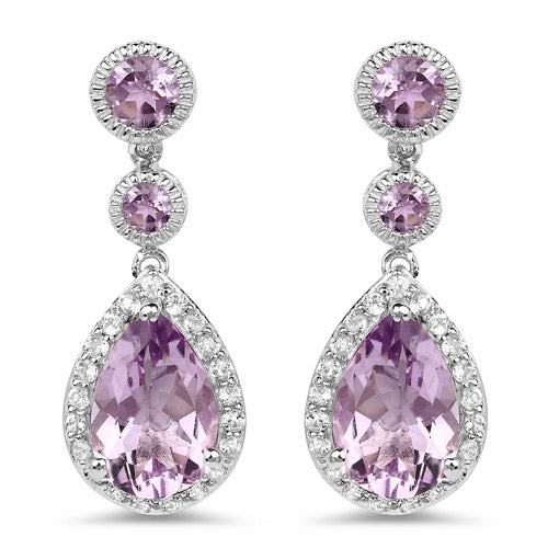 7.16 Carat Genuine Pink Amethyst and White Topaz .925 Sterling Silver Earrings  DestGlow
