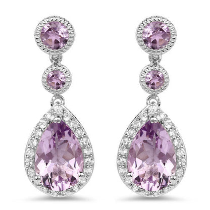 7.16 Carat Genuine Pink Amethyst and White Topaz .925 Sterling Silver Earrings  DestGlow