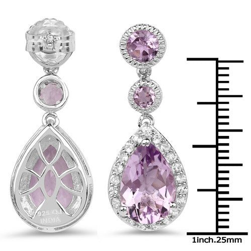 7.16 Carat Genuine Pink Amethyst and White Topaz .925 Sterling Silver Earrings  DestGlow