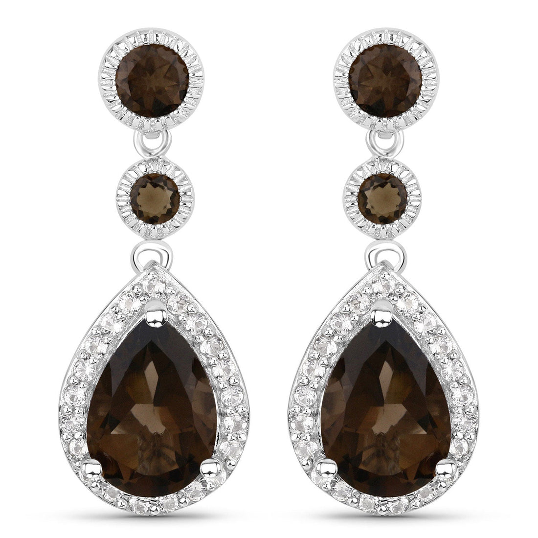 7.34 Carat Genuine Smoky Quartz and White Topaz .925 Sterling Silver Earrings by Avera Group