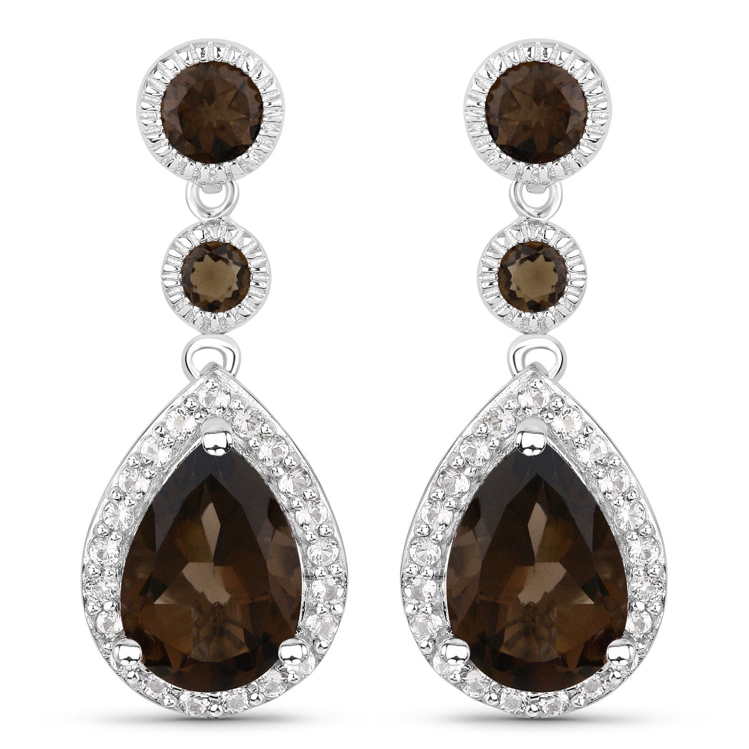 7.34 Carat Genuine Smoky Quartz and White Topaz .925 Sterling Silver Earrings by Avera Group