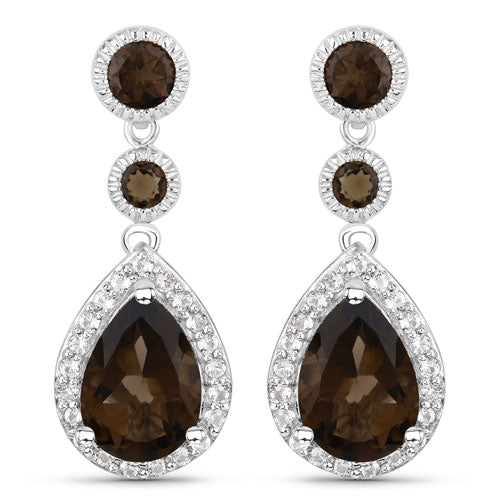 7.34 Carat Genuine Smoky Quartz and White Topaz .925 Sterling Silver Earrings by Bids.com
