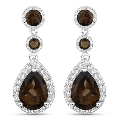 7.34 Carat Genuine Smoky Quartz and White Topaz .925 Sterling Silver Earrings by Bids.com