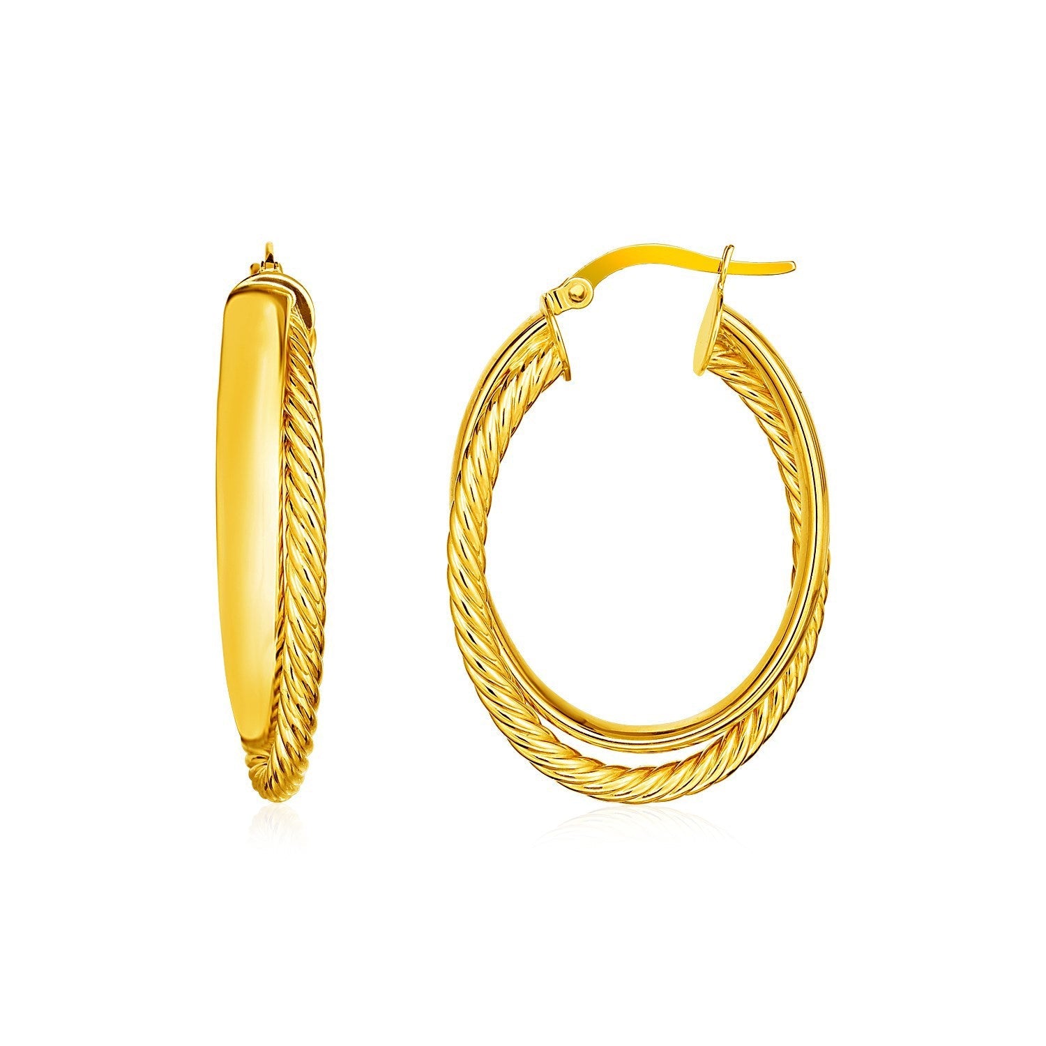 14k Yellow Gold Two Part Textured Twisted Oval Hoop Earrings by Bids.com