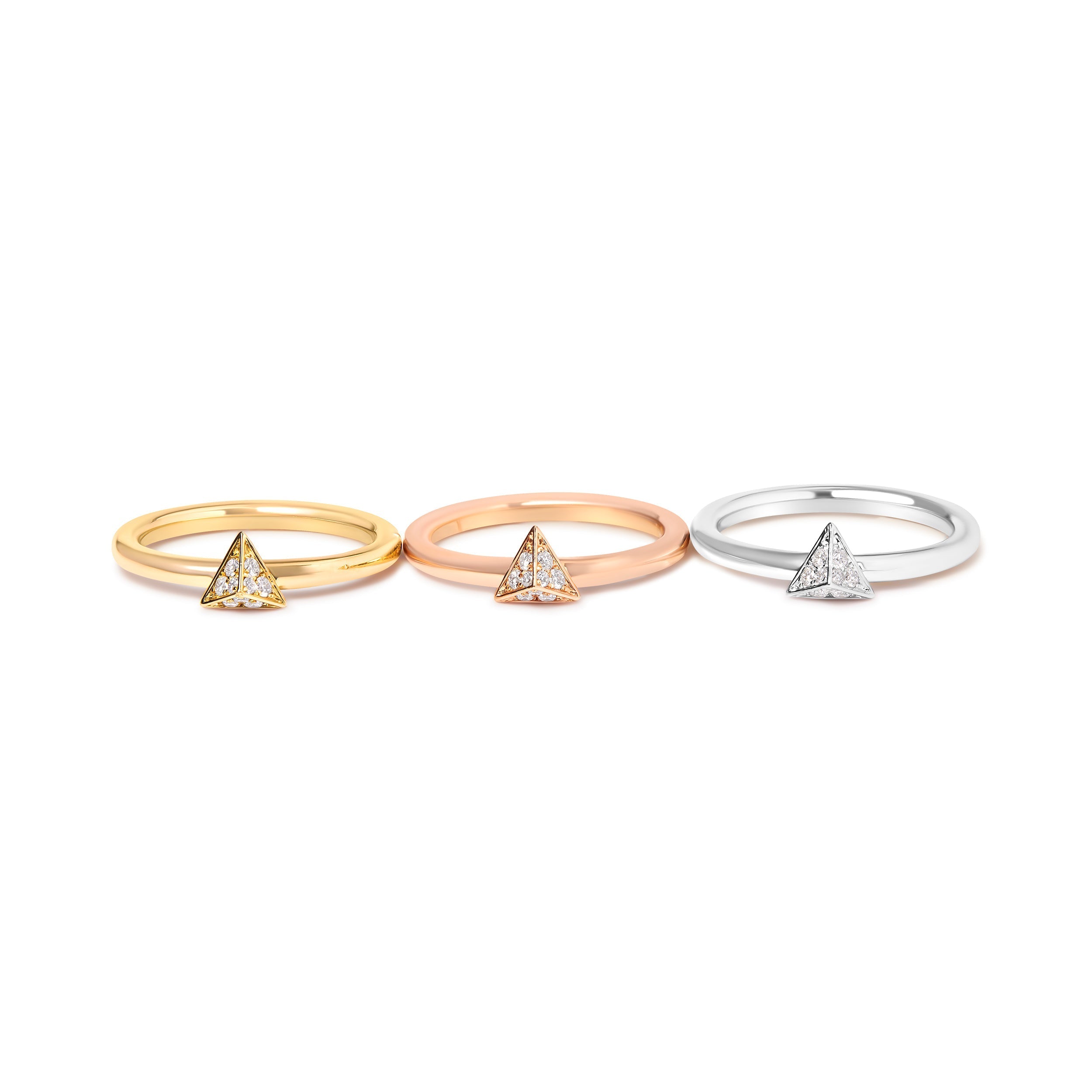 14K Tri Color Gold 1/3 Cttw Diamond Pyramid Stackable Band Ring Set (G-H Color, SI1-SI2 Clarity) - Size 7 
