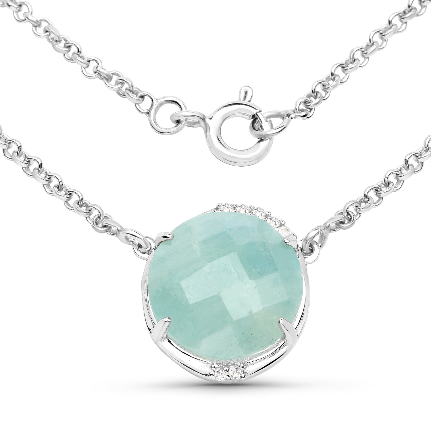 6.71 Carat Genuine Aquamarine and White Topaz .925 Sterling Silver Pendant  DestGlow