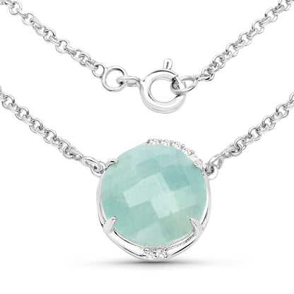 6.71 Carat Genuine Aquamarine and White Topaz .925 Sterling Silver Pendant  DestGlow