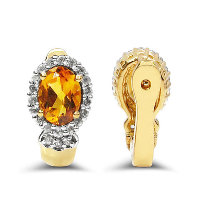 18K Yellow Gold Plated 1.99 Carat Genuine Citrine &amp; White Topaz .925 Sterling Silver Earrings  DestGlow