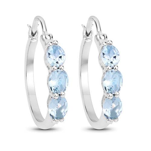 1.75 Carat Genuine Aquamarine and White Diamond .925 Sterling Silver Earrings by Bids.com